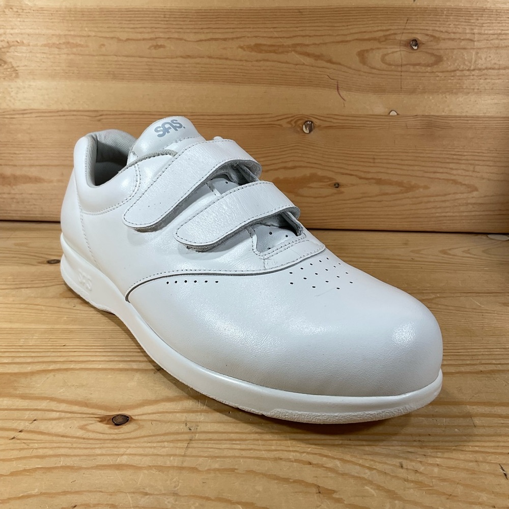 SAS Me Too Leather Walking Shoe Women 10.5 M Medium White Double Strap Hook/Loop